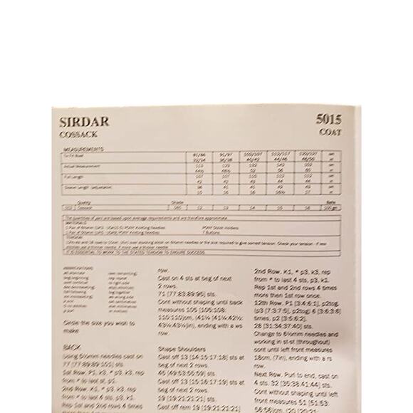 New Sirdar 5015 Cossack Long Jacket Cardigan Sweater Knitting Pattern - Picture 3 of 3